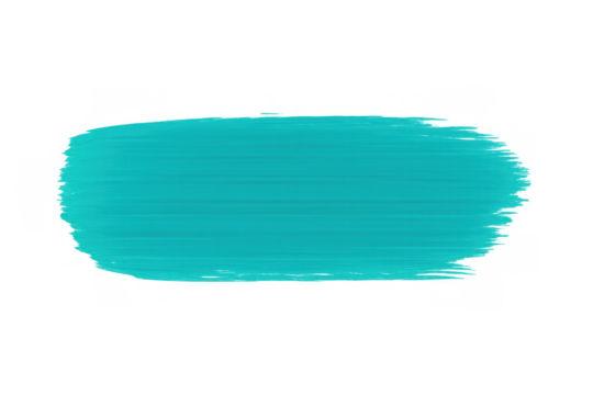 Turquoise paint brush stroke creating vibrant artistic element, transparent background showcasing graphic design potential