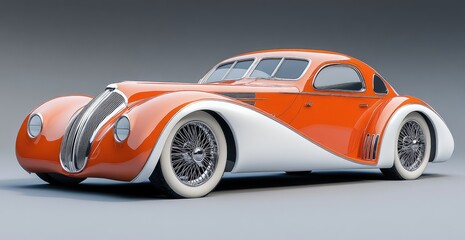 Classic vintage car, vibrant orange and white