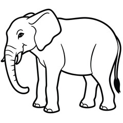 Obraz premium Simple black and white outline illustration of an african elephant standing upright