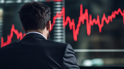 Male manager looking at declining candlestick chart