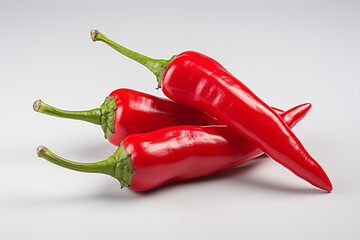 Three red chili on a white background