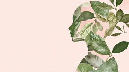 Double exposure of Indigenous female with leaf overlay, conceptual nature theme
