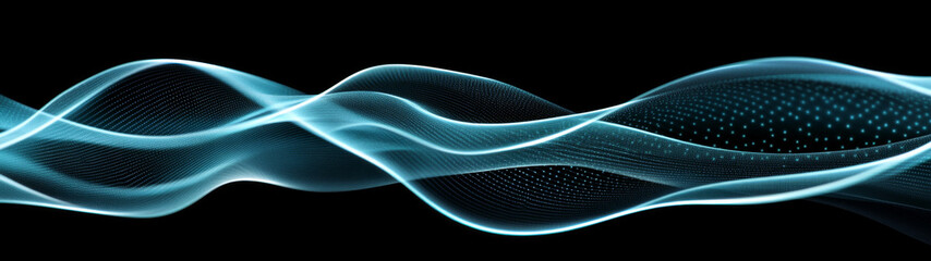 Dark background with flowing teal lines and light waves, abstract concept