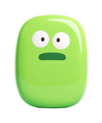 Fototapeta premium Green cartoon-style blob with surprised expression and big eyes