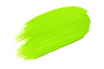 Bright lime green acrylic or oil paint forming a dynamic and textured brushstroke isolated on a transparent background