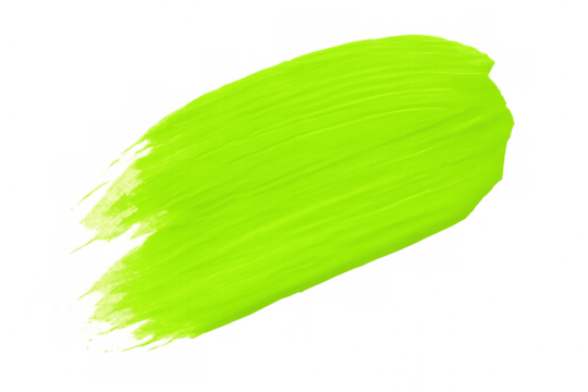 Bright lime green acrylic or oil paint forming a dynamic and textured brushstroke isolated on a transparent background