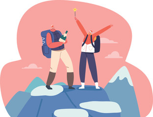 Couple celebrating Christmas on mountains