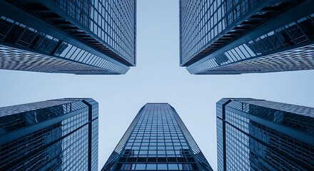 Fototapeta premium Tall Modern Glass Office Buildings Looking Up in City Skyline