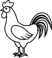 Rooster Illustration Simple Line Drawing of a Farm Animal