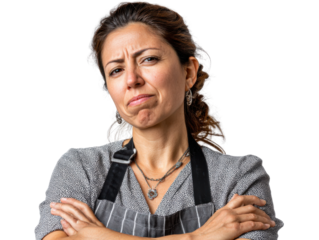 Frustration and Discontent: A woman, eyes narrowed with a hint of annoyance, crossed her arms defiantly, embodying displeasure or skepticism against an undiscussed matter.