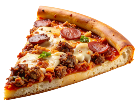 Overloaded Meat Pizza Close-Up with Juicy Toppings and Melted Cheese, Transparent Background