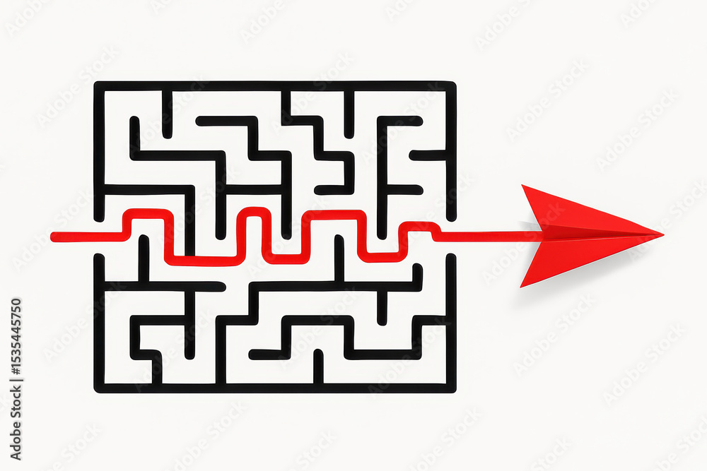 Poster this symbolizes problem solving and strategy featuring a structured maze with a clear path represent