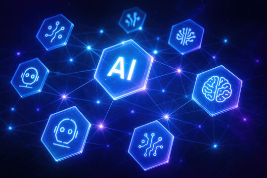 The interconnected digital network symbolizes advanced technology driving artificial intelligence to enhance innovation and automated decision processes in business