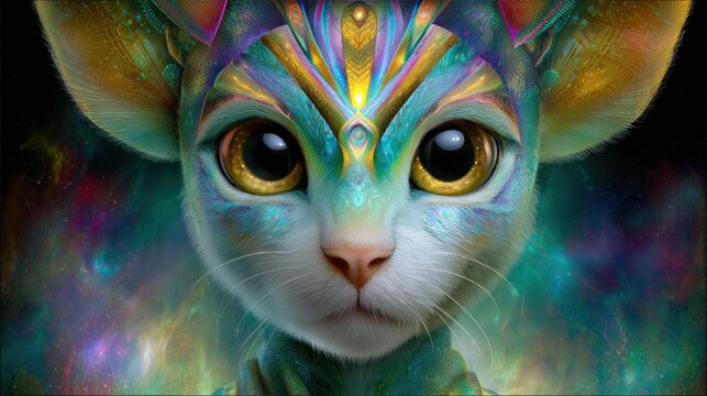 Enchanting alien cat with cosmic aura