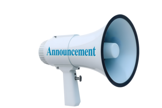 White megaphone with "Announcement" text
