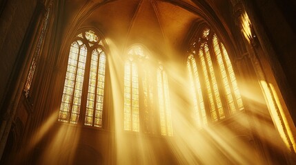 Obraz premium Sunlight streams through stained glass windows in a cathedral