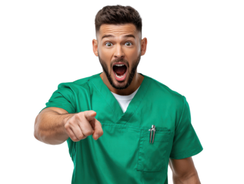 Urgent Attention Required: A dedicated male healthcare professional points directly at the viewer with an expression of concerned urgency.