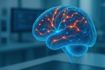 Futuristic Concept of Human Brain with Neural Connections in Digital Environment