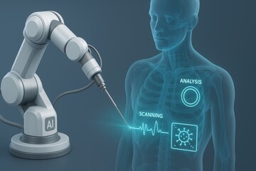 Robotic Arm and Human Body Analysis with Virtual Display of AI Scanning and Diagnostic Data