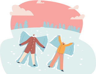 Happy couple making snow angels