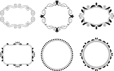 Set of Decorative round vintage frames and borders. Hand drawn silhouettes of decorative square and round borders set Elegant retro mirror and picture frameworks collection. Vector decorative elements