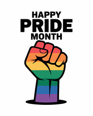 Bold Pride Month Poster with Rainbow Fist and Retro Style