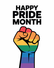Bold Pride Month Poster with Rainbow Fist and Retro Style