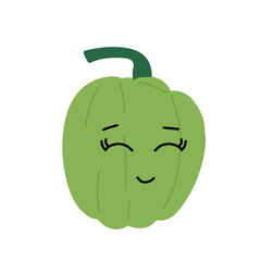  Kawaii pepper cartoon character. Kawaii cartoon pepper set. Funny fruit characters with smiling faces, hearts and sparkles. Cute and simple doodle style drawing