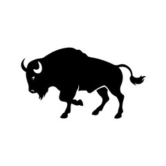 Silhouette of a bison standing with its head lowered and a short tail, isolated on a white background created with generated ai