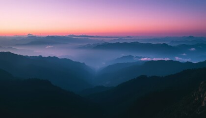 Mountain Sunrise Misty Peaks Scenic Landscape Panoramic View Nature Beauty