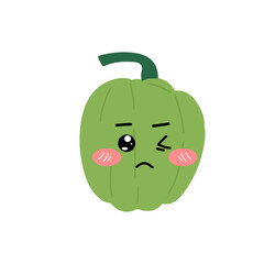  Kawaii pepper cartoon character. Kawaii cartoon pepper set. Funny fruit characters with smiling faces, hearts and sparkles. Cute and simple doodle style drawing