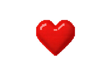 Pixelated red heart graphic against black background