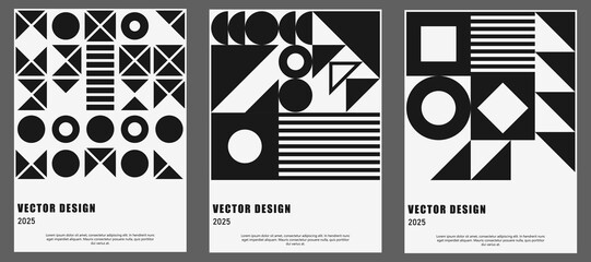 Black and white posters set. Modern abstract promotional flyer background. Vector illustration