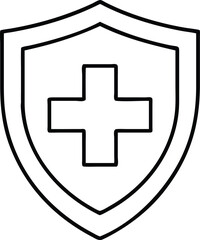 Health shield line icon — medical protection and safety symbol
