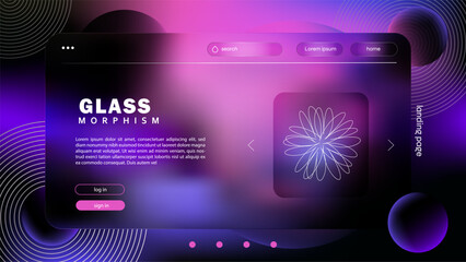 Glass morphism landing page with neon elements and UI design
