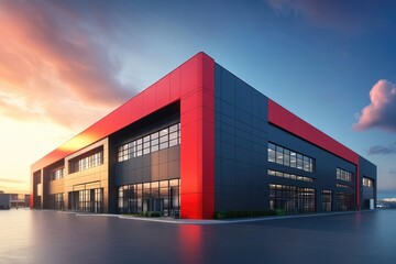 Obraz premium Modern Industrial Building at Sunset