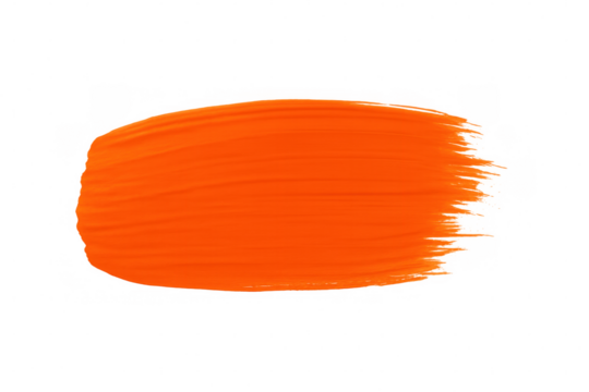 Orange paint brush stroke splashing vibrant color, creating artistic accent against transparent backdrop for graphic design
