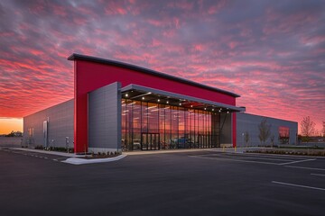 Obraz premium Modern Industrial Building at Sunset