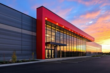 Obraz premium Modern Industrial Building at Sunset