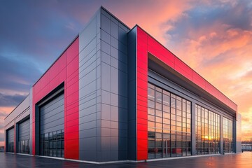 Fototapeta premium Modern Industrial Building at Sunset