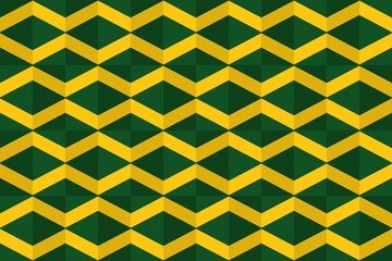 Seamless pattern, yellow zigzag chain on green background, horizontal