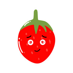 Kawaii strawberry cartoon character. Kawaii cartoon berries set. Funny fruit characters with smiling faces, hearts and sparkles. Cute and simple doodle style drawing, isolated vector clip art illustra