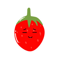 Kawaii strawberry cartoon character. Kawaii cartoon berries set. Funny fruit characters with smiling faces, hearts and sparkles. Cute and simple doodle style drawing, isolated vector clip art illustra