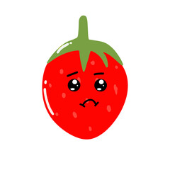 Kawaii strawberry cartoon character. Kawaii cartoon berries set. Funny fruit characters with smiling faces, hearts and sparkles. Cute and simple doodle style drawing, isolated vector clip art illustra