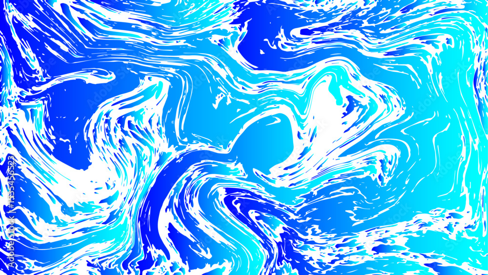 Poster Abstract vivid background with dynamic fluid swirls and marble-like textures in various shades of blue and cyan. Irregular, flowing patterns that mimic water currents or ink. Deep royal blue to bright