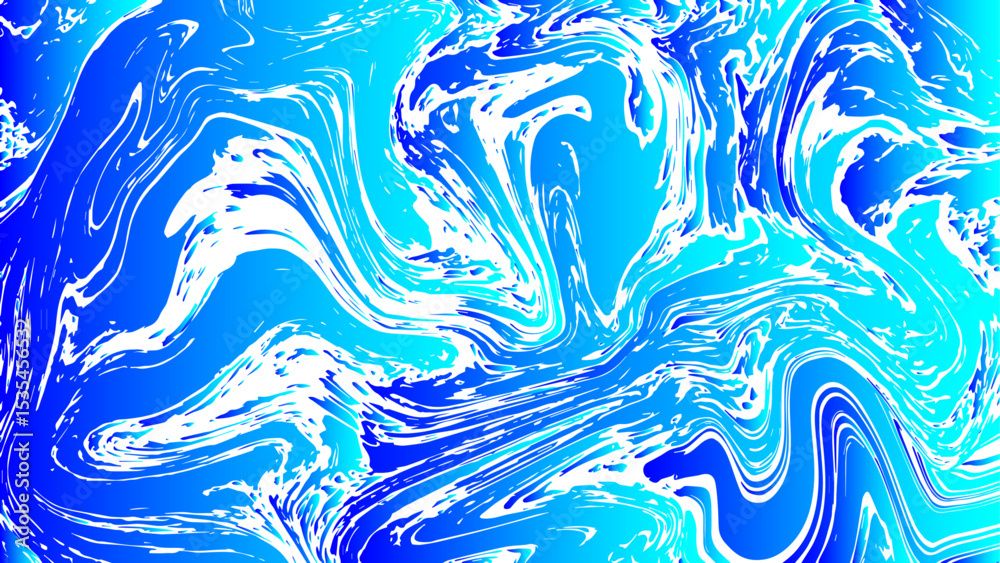 Poster Abstract vivid background with dynamic fluid swirls and marble-like textures in various shades of blue and cyan. Irregular, flowing patterns that mimic water currents or ink. Deep royal blue to bright