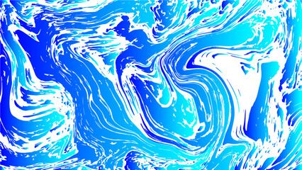 Abstract vivid background with dynamic fluid swirls and marble-like textures in various shades of blue and cyan. Irregular, flowing patterns that mimic water currents or ink. Deep royal blue to bright