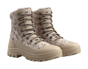 Rugged desert camouflage military boots with sturdy soles