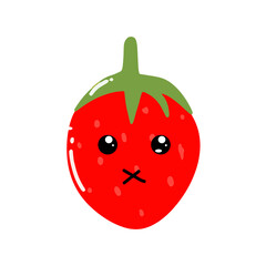 Kawaii strawberry cartoon character. Kawaii cartoon berries set. Funny fruit characters with smiling faces, hearts and sparkles. Cute and simple doodle style drawing, isolated vector clip art illustra