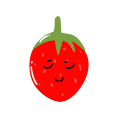 Kawaii strawberry cartoon character. Kawaii cartoon berries set. Funny fruit characters with smiling faces, hearts and sparkles. Cute and simple doodle style drawing, isolated vector clip art illustra
